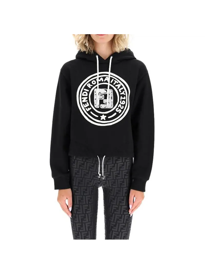 Худи (WMNS) FENDI F Pattern Printing Hoodie Black — изображение 2 из 4, черный