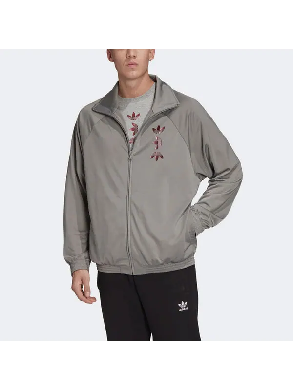 Куртка originals logo printing sports stand collar jacket gray Adidas — изображение 3 из 4, серый