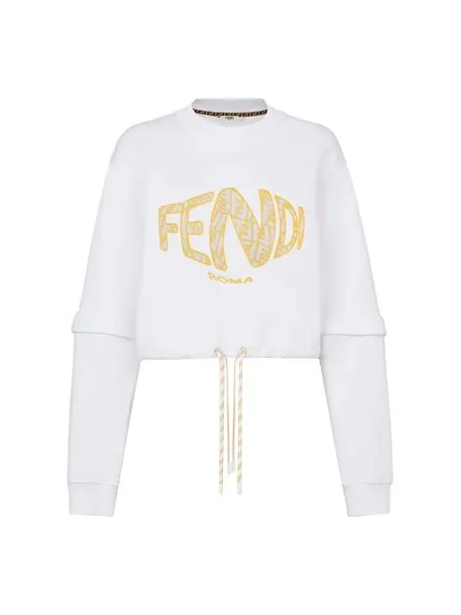 Худи (WMNS) FENDI FW21 Detachable sleeve Round Neck Sports Short Hoodie White — изображение 1 из 4, белый