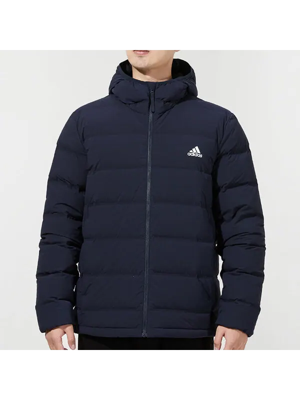 Пуховик adidas Helionic S H J Outdoor Sports hooded down Jacket Dark Blue — изображение 3 из 4, синий