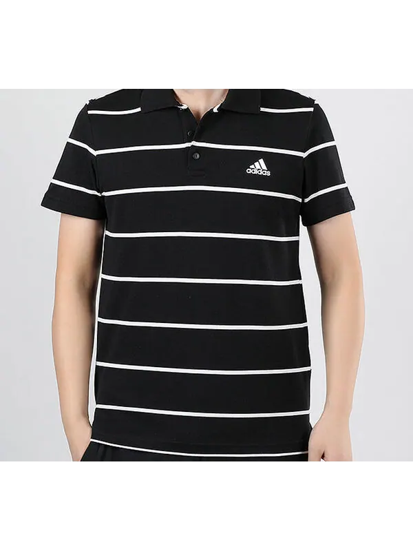 Футболка yarn dye stripe short sleeve polo shirt black Adidas — изображение 3 из 4, черный