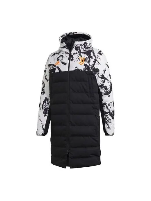Пуховик adidas Juve Ssp Dwcoat Juventus Colorblock Soccer/Football mid-length Sports hooded down — изображение 1 из 4, черный