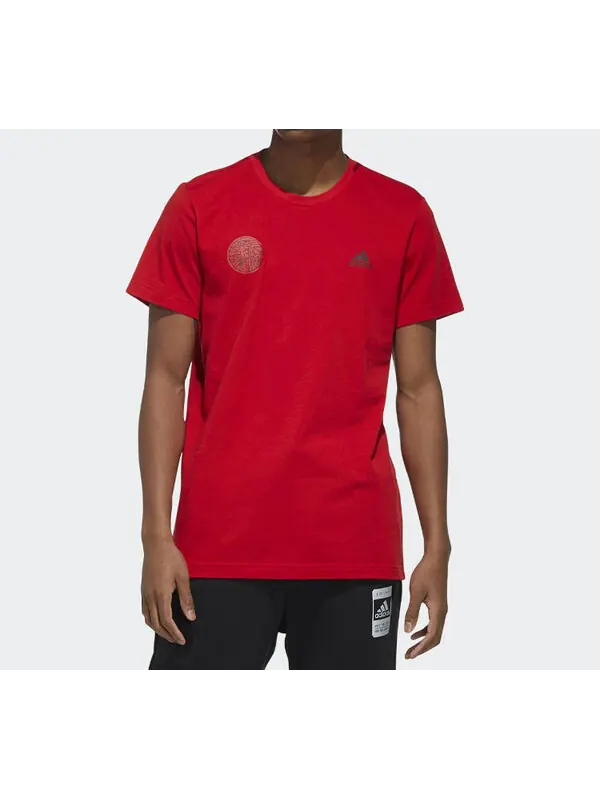 Футболка alphabet logo printing short sleeve red Adidas — изображение 3 из 4, светлый красный