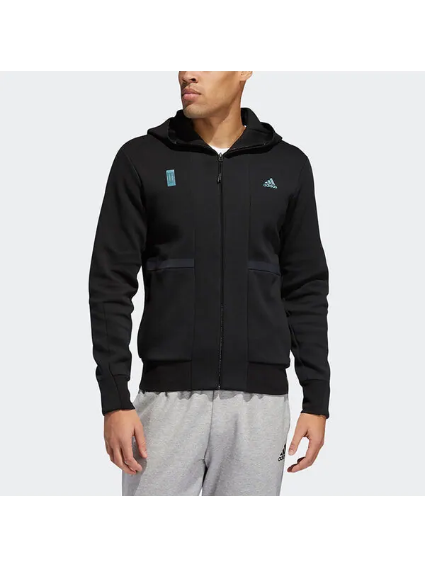 Куртка adidas Wj Htt Solid Color hooded Zipper Woven Jacket Black — изображение 3 из 4, черный