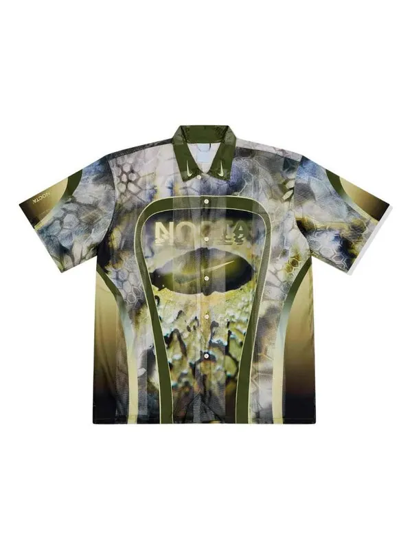 Рубашка x nocta opal button-down short sleeve shirt 'pilgrim oil green' Nike — изображение 1 из 2, зеленый/черный