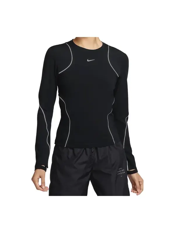 Футболка dri-fit running division t-shirts 'black' Nike — изображение 1 из 2, черный/белый