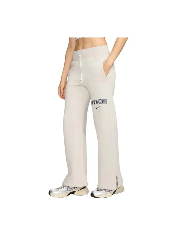 Брюки sportswear phoenix fleece high waisted wide leg logo pants asia sizing 'light orewood brown' Nike — изображение 1 из 2