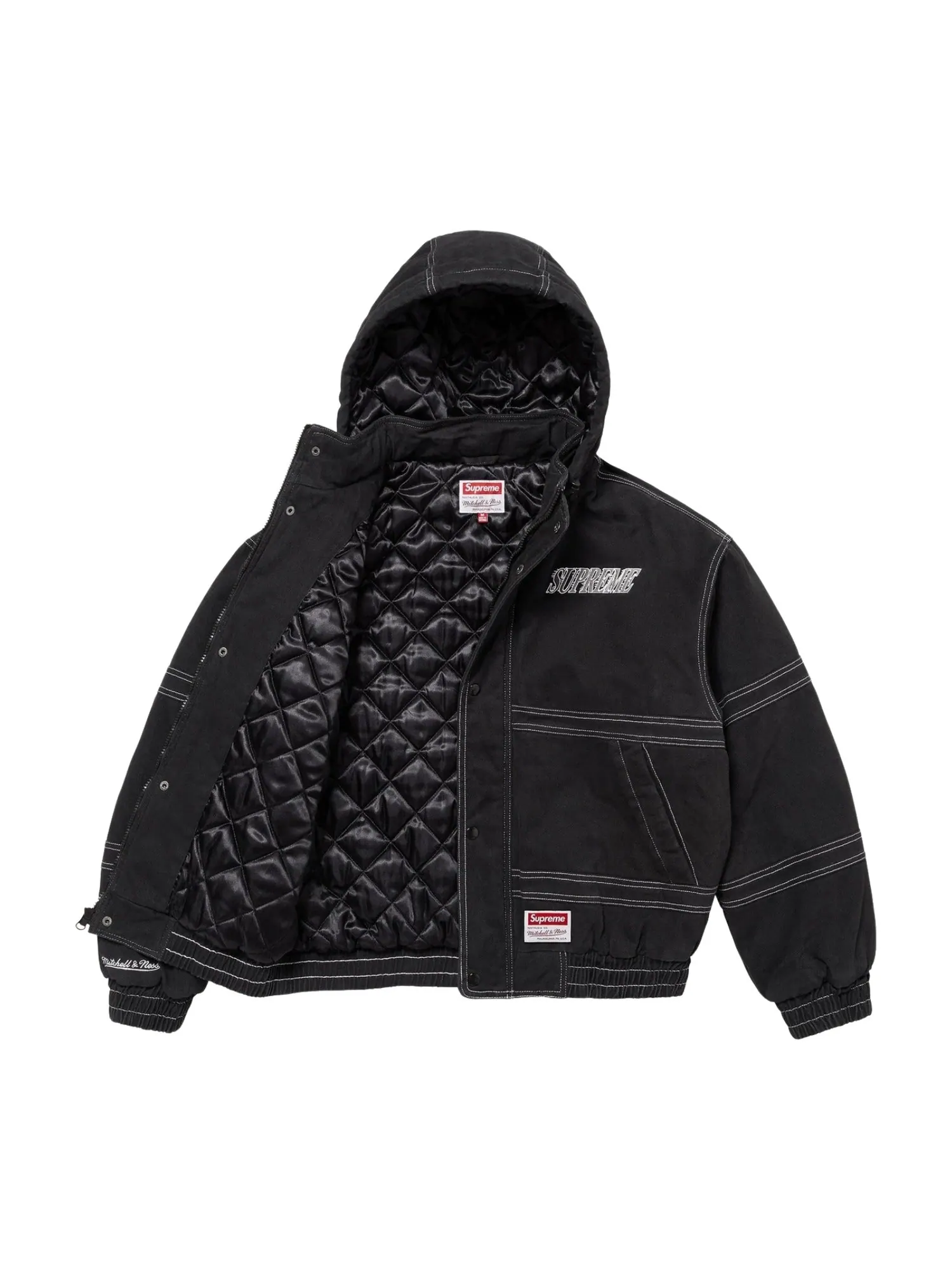 Куртка Supreme x Mitchell & Ness Twill Stadium Jacket 'Black' — изображение 2 из 4, черный
