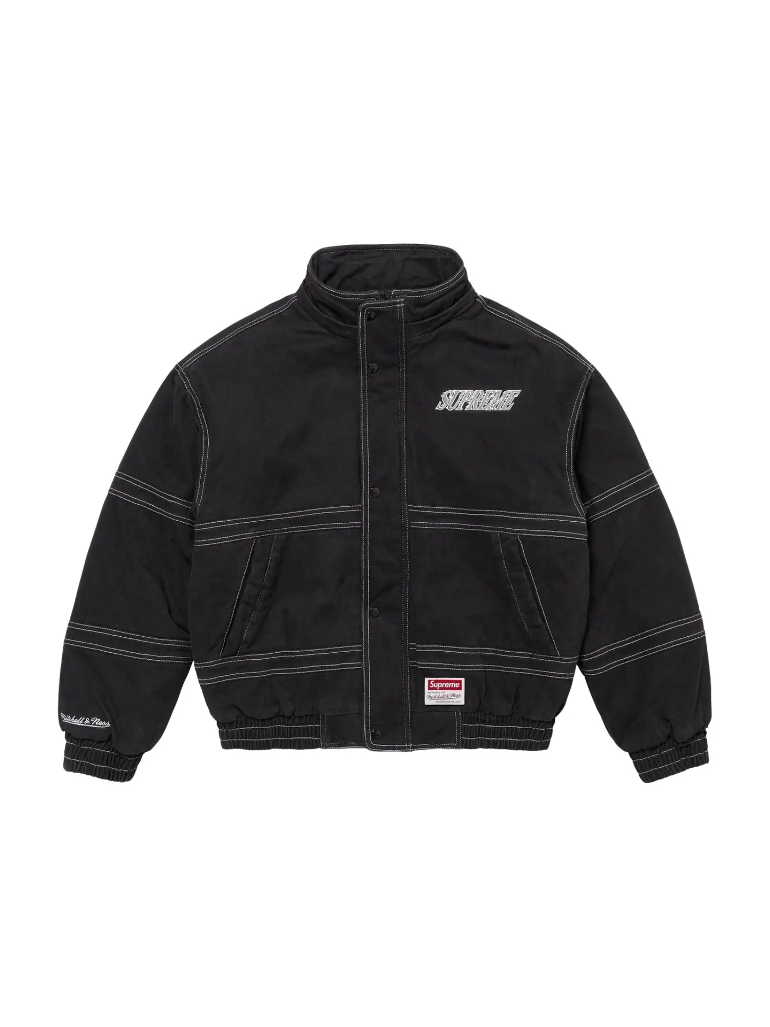 Куртка Supreme x Mitchell & Ness Twill Stadium Jacket 'Black' — изображение 4 из 4, черный