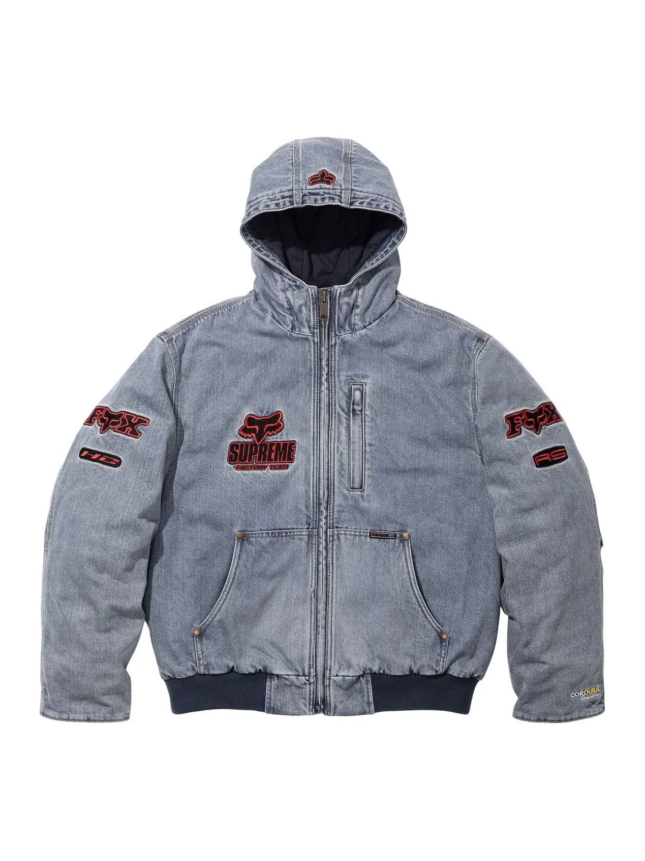 Рабочая куртка Supreme x Fox Racing с капюшоном, цвет «Деним» — изображение 1 из 2