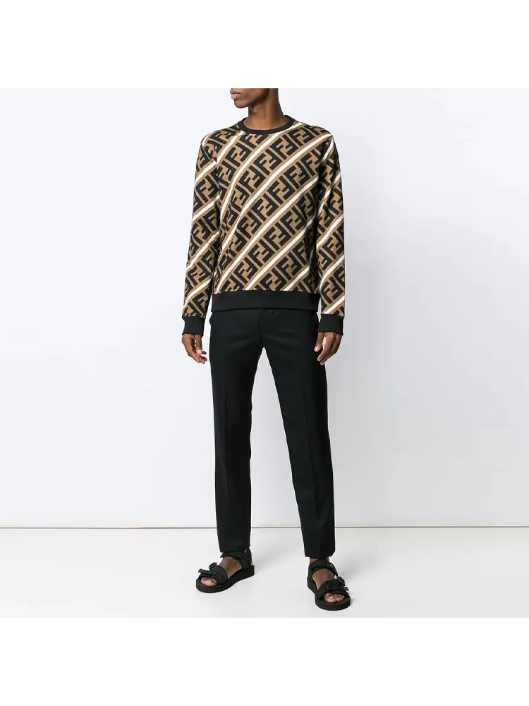 Худи Men's FENDI Logo Cotton Colorblock Sports Brown — изображение 3 из 5, коричневый