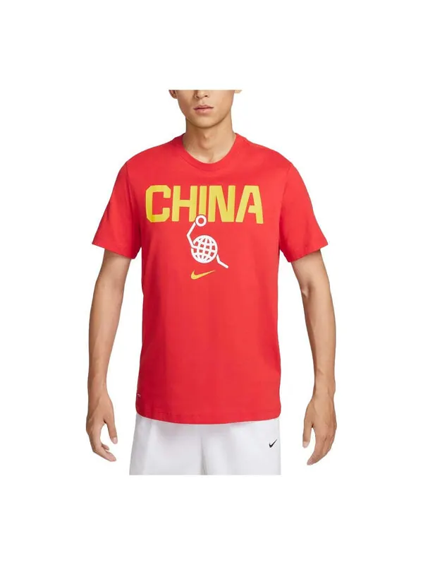 Футболка dri fit китайская команда баскетбол футболка азиатские размеры Nike — изображение 1 из 2, красный/желтый