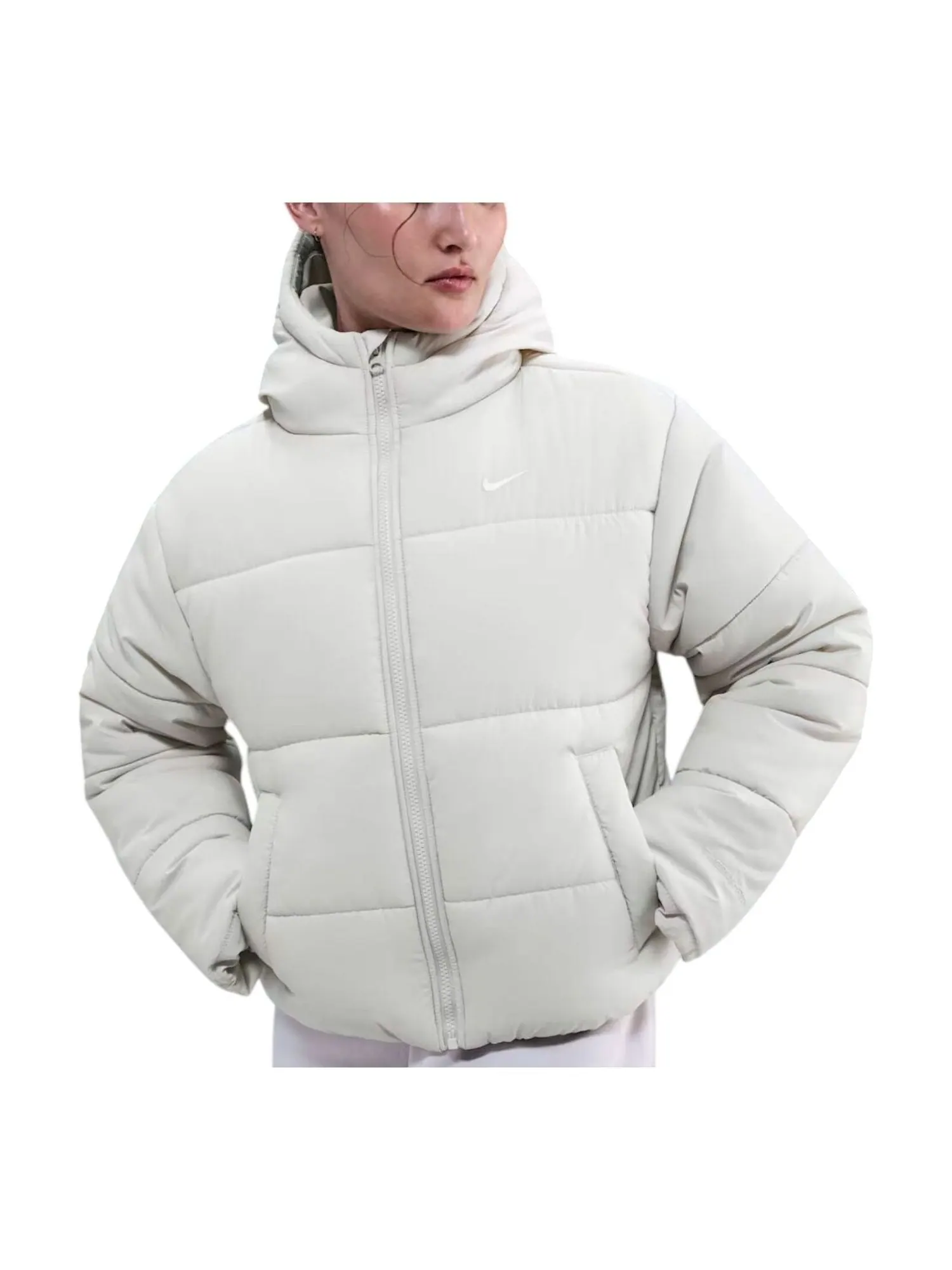 (WMNS) Куртка-пуховик Nike Classic Puffer Therma-FIT Loose Hooded Jacket 'Light Bone White' — изображение 1 из 2