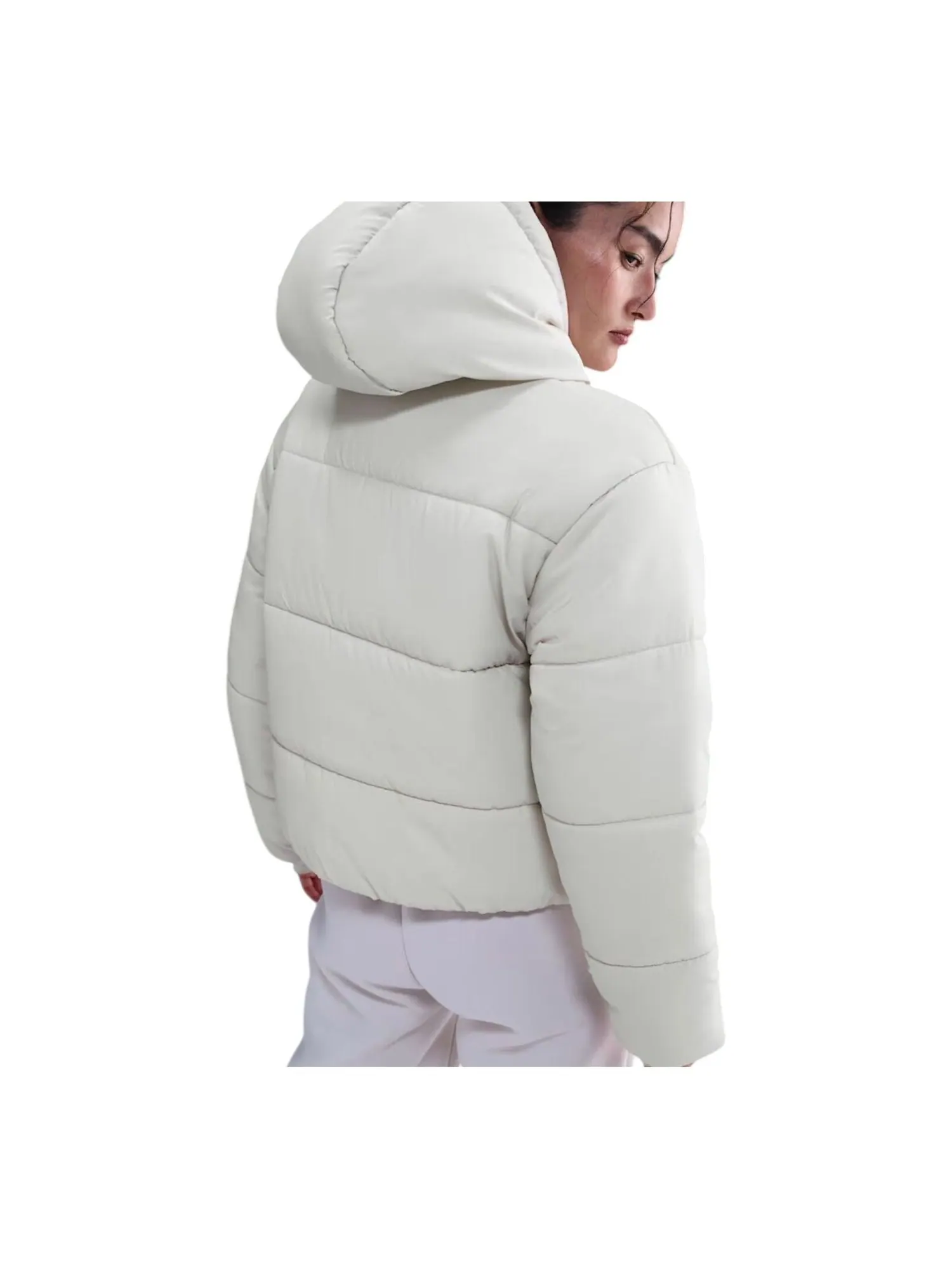 Куртка (WMNS) Nike Classic Puffer Therma-FIT Loose Hooded Jacket 'Light Bone White' — изображение 2 из 2, белый
