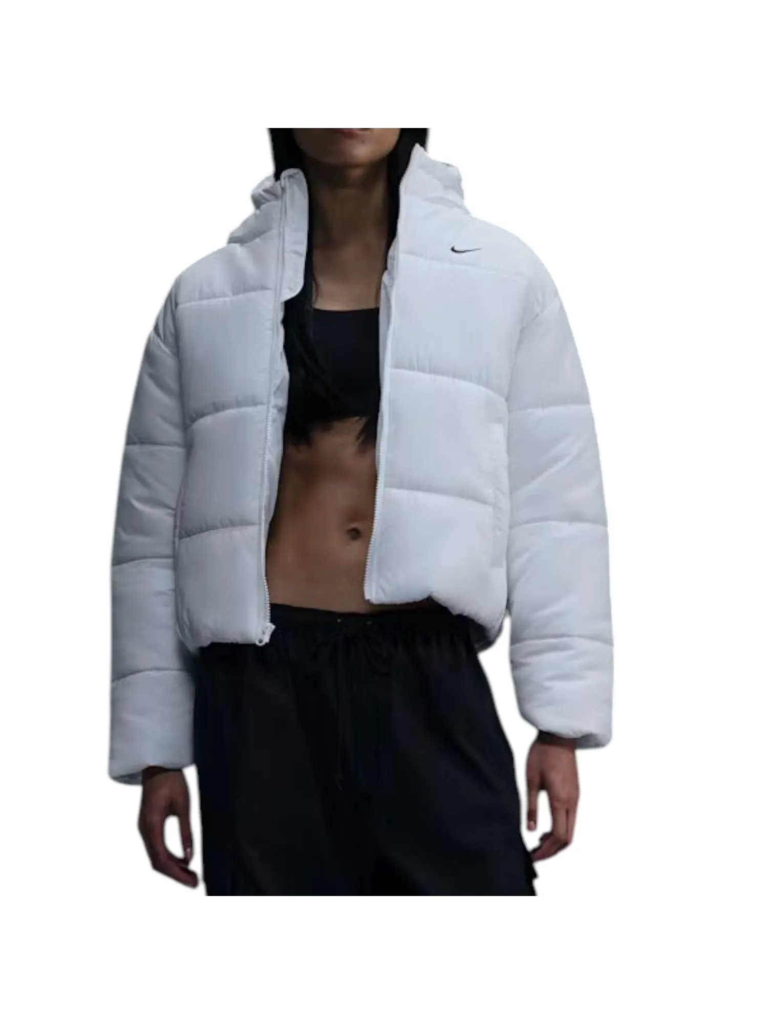 Куртка (WMNS) Nike Classic Puffer Therma-FIT Loose Hooded Jacket 'White Black' — изображение 2 из 3, белый