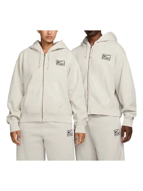 Куртка x stussy пигментный окрашенный флисовый капюшон на молнии азиатские размеры Nike — изображение 1 из 2, костяной белый