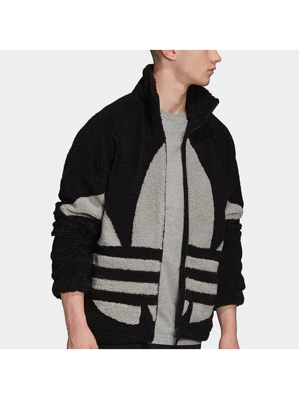Куртка adidas originals Contrasting Colors Large logo Pattern lamb's wool Jacket Black — изображение 3 из 4, черный