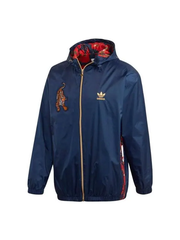 Куртка Men's adidas originals TIGER Embroidered Logo Zipper Hooded Track Jacket Autumn Blue — изображение 1 из 3, мульти