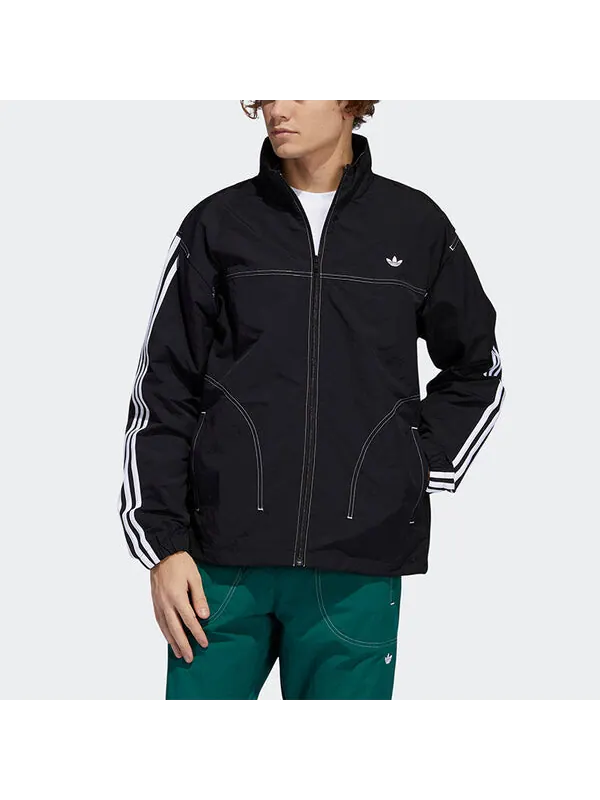 Куртка оригинальная вышитый логотип воротник стойка спортивная куртка Adidas — изображение 3 из 4, черный