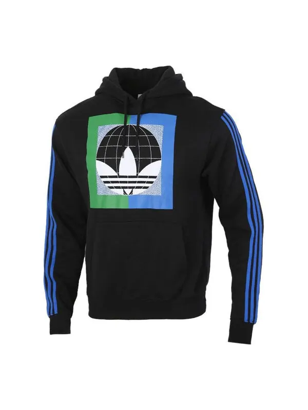 Толстовка adidas originals Colorblock logo Printing Fleece Lined hooded Pullover Black — изображение 1 из 4, черный