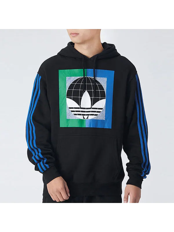 Толстовка adidas originals Colorblock logo Printing Fleece Lined hooded Pullover Black — изображение 3 из 4, черный