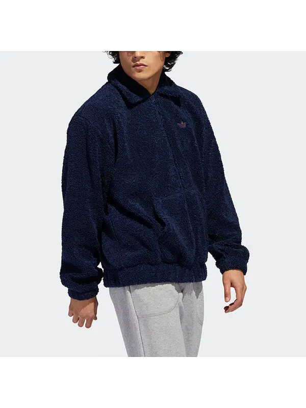 Куртка adidas originals Embroidered Logo lapel lamb's wool Sports Jacket Navy Blue — изображение 4 из 4, синий