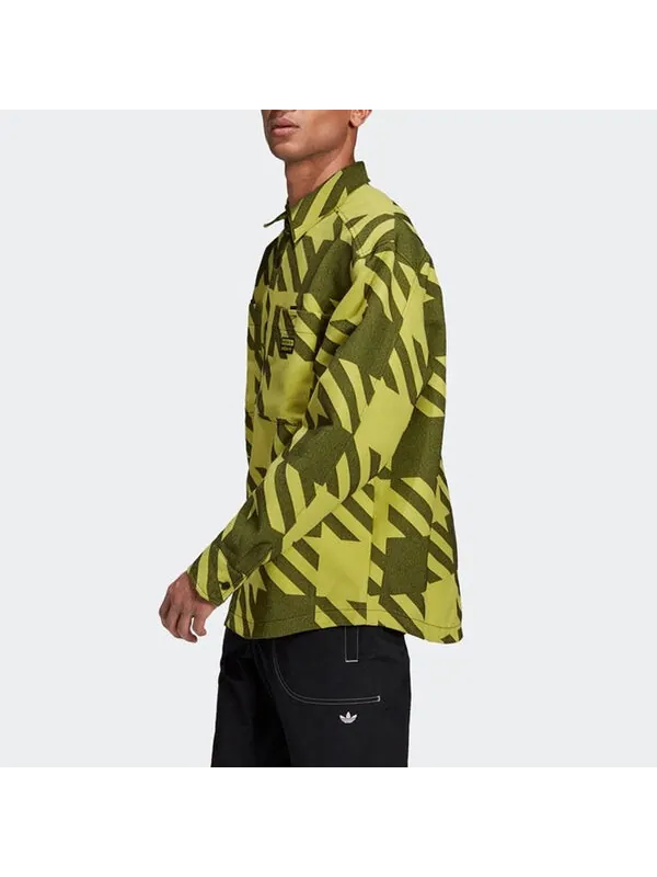 Рубашка originals fashion shirt contrasting colors collar sports long sleeves green Adidas — изображение 3 из 4, зеленый