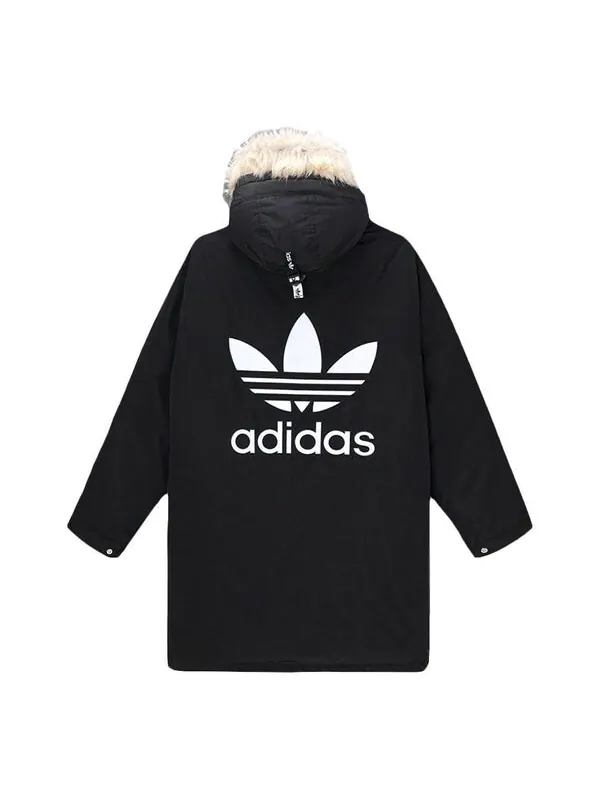 Пуховик adidas originals Down Fur Parka Casual Sports Stay Warm hooded down Jacket Black — изображение 1 из 4, черный