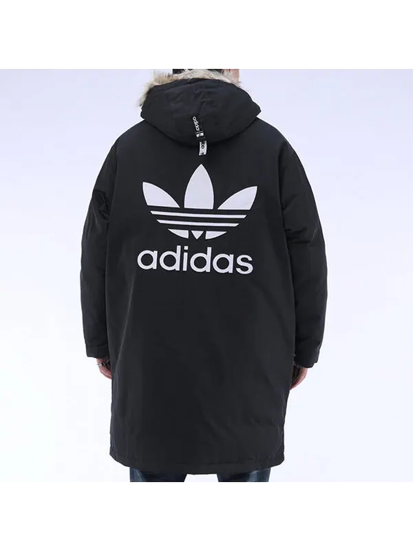 Пуховик adidas originals Down Fur Parka Casual Sports Stay Warm hooded down Jacket Black — изображение 3 из 4, черный