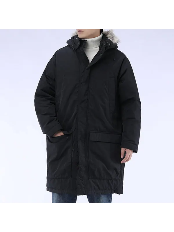 Пуховик adidas originals Down Fur Parka Casual Sports Stay Warm hooded down Jacket Black — изображение 4 из 4, черный