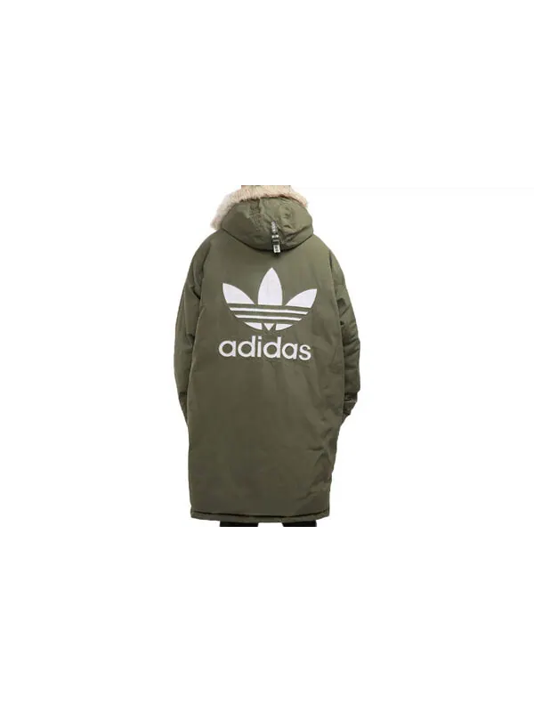 Пуховик adidas originals Down Fur Parka Casual Sports Stay Warm hooded down Jacket Green — изображение 2 из 4, зеленый