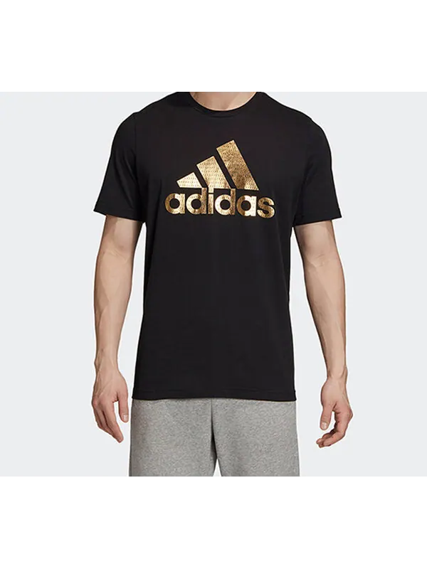 Футболка universal foil letter short-sleeve tee men black Adidas — изображение 3 из 4, черный