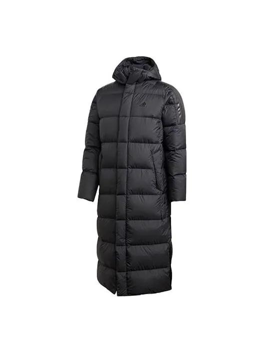 Пуховик adidas Windproof Stay Warm hooded mid-length Down Jacket Black — изображение 1 из 4, черный