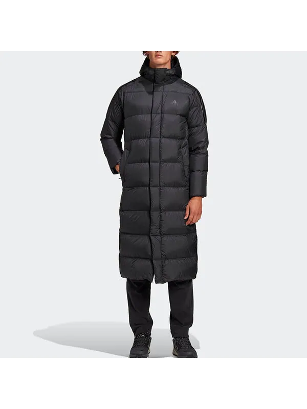 Пуховик adidas Windproof Stay Warm hooded mid-length Down Jacket Black — изображение 3 из 4, черный