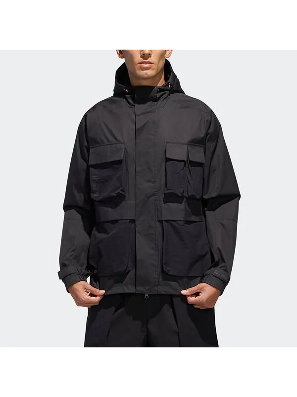 Куртка th wb jkt multiple pockets sports hooded windbreaker jacket black Adidas — изображение 3 из 4, черный