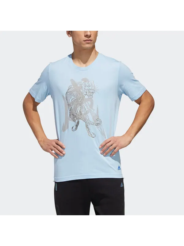 Футболка wj gfx tee series printing sports round neck short sleeve blue Adidas — изображение 3 из 4, синий