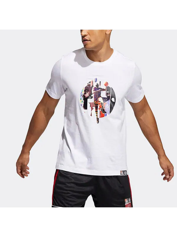 Футболка hdn abstract t basketball sports printing loose short sleeve white Adidas — изображение 3 из 4, белый