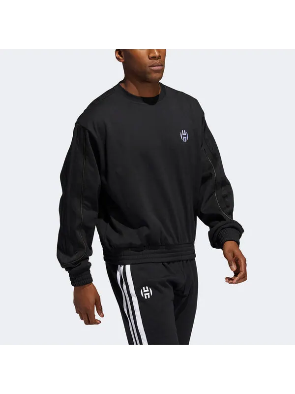 Толстовка adidas Hrd Fleece Crew Basketball Sports Pattern Round Neck Pullover Black — изображение 3 из 4, черный