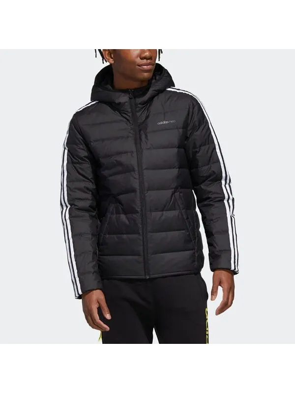 Пуховик adidas neo Windproof Stay Warm Casual hooded Zipper Down Jacket Black — изображение 4 из 4, черный