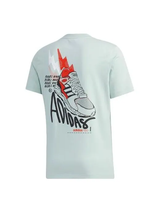 Футболка neo cartoon printing round neck casual sports short sleeve green Adidas — изображение 1 из 4, светлый зеленый
