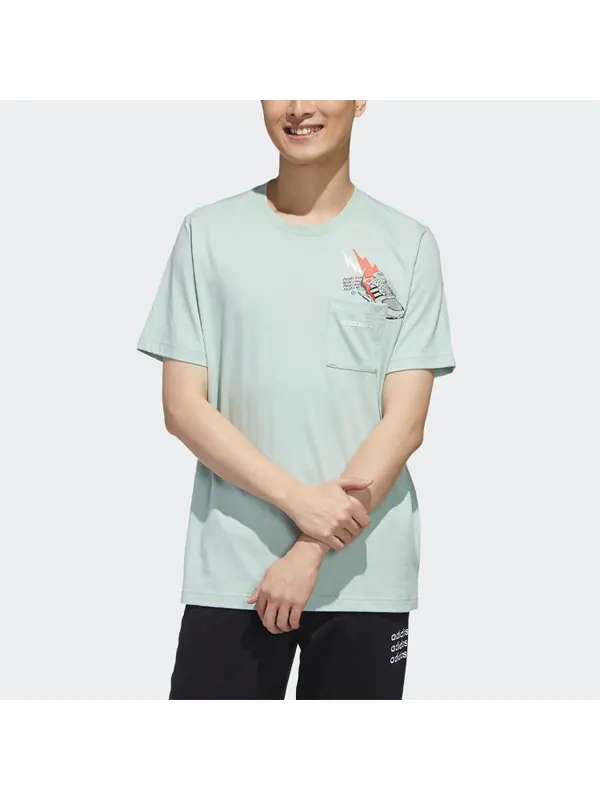 Футболка neo cartoon printing round neck casual sports short sleeve green Adidas — изображение 3 из 4, светлый зеленый