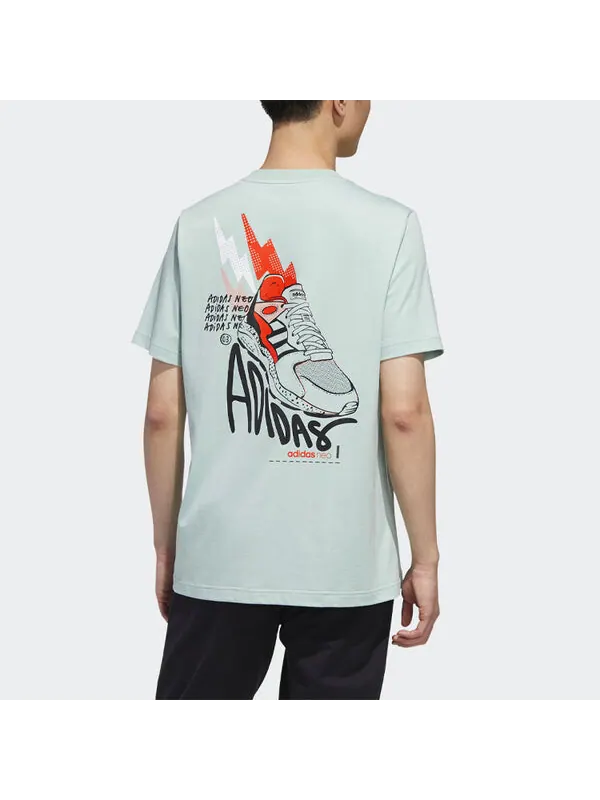 Футболка neo cartoon printing round neck casual sports short sleeve green Adidas — изображение 4 из 4, светлый зеленый