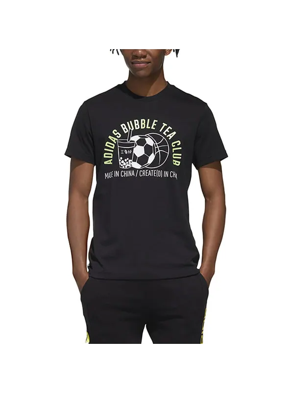 Футболка neo m fav jul tee2 printing sports round neck short sleeve black Adidas — изображение 3 из 4, черный