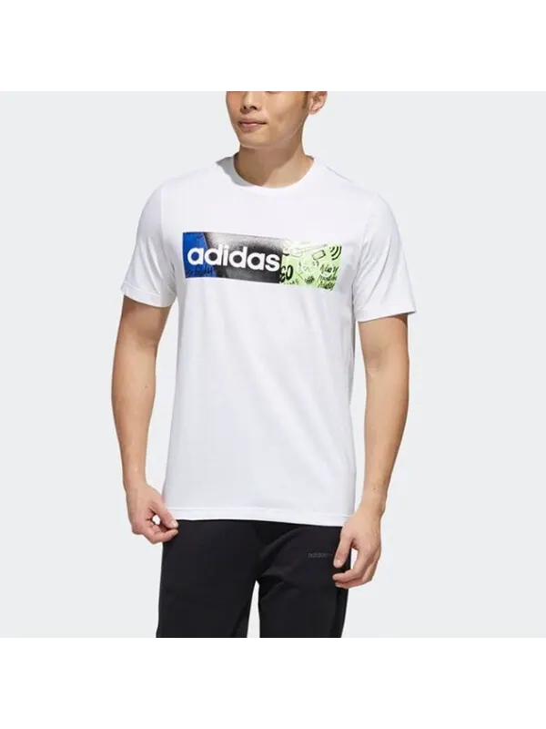 Футболка neo contrasting colors logo printing sports short sleeve white Adidas — изображение 3 из 4, белый