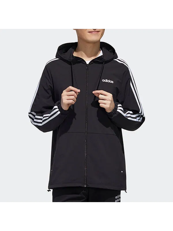 Куртка neo m essential 3-stripes windbreaker - black Adidas — изображение 3 из 4, черный