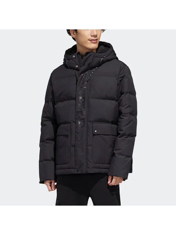 Пуховик adidas neo M Hp Down Jkt1 Sports hooded down Jacket Black — изображение 3 из 4, черный