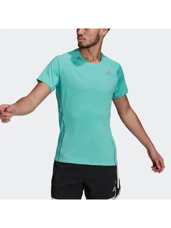 Футболка adi runner tee reflective sports round neck short sleeve mint green Adidas — изображение 2 из 4, зеленый