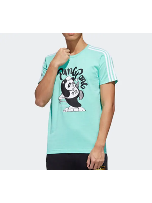 Футболка adidas neo Panda 3SGRX Tee Table Tennis Printing Slim Fit Short Sleeve Green — изображение 3 из 4, зеленый