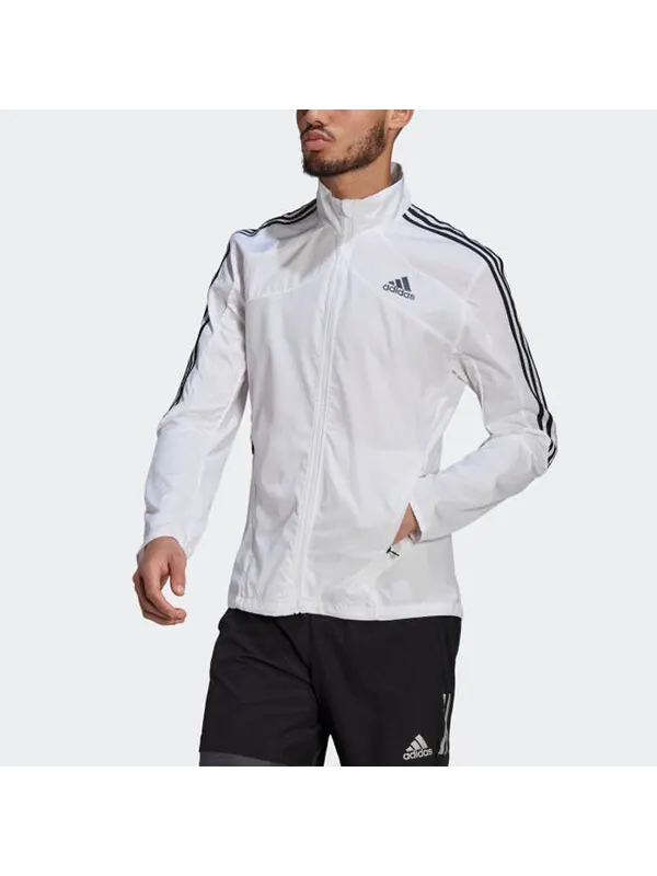 Куртка Men's adidas Marathon Jkt Logo Stripe Stand Collar White Jacket — изображение 2 из 4, белый