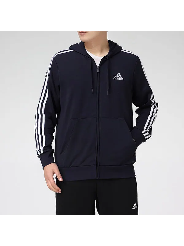 Куртка adidas M 3S FT FZ HD Knit Hooded Jacket Blue — изображение 3 из 4, синий